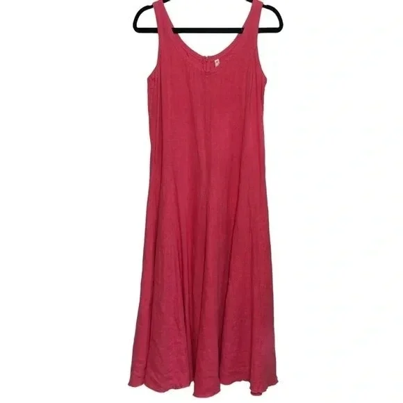 Gaiam Woman's XS Sleeveless Maxi Dress Lagenlook Coral Pink Linen Vacation Dress - Picture 4 of 14